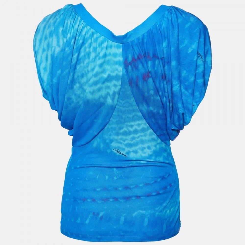 Roberto Cavalli Vintage Blue Printed Draped Sleeve Top S - Picture 5 of 6